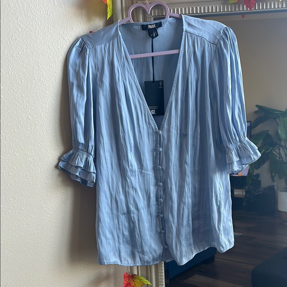 PAIGE Sky Blue Ruffle Sleeve Blouse